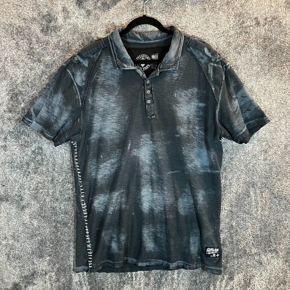 Affliction Other - Affliction Shirt Mens XL Gray Live Fast Polo Cotton Epaulettes Stitched Side y2k